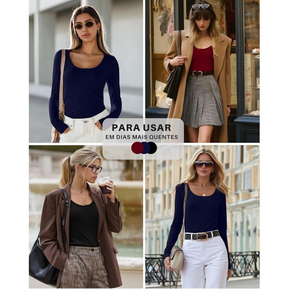 Women's Long Sleeve Basic Tops 3 Pack Solid Fabri… - image 2
